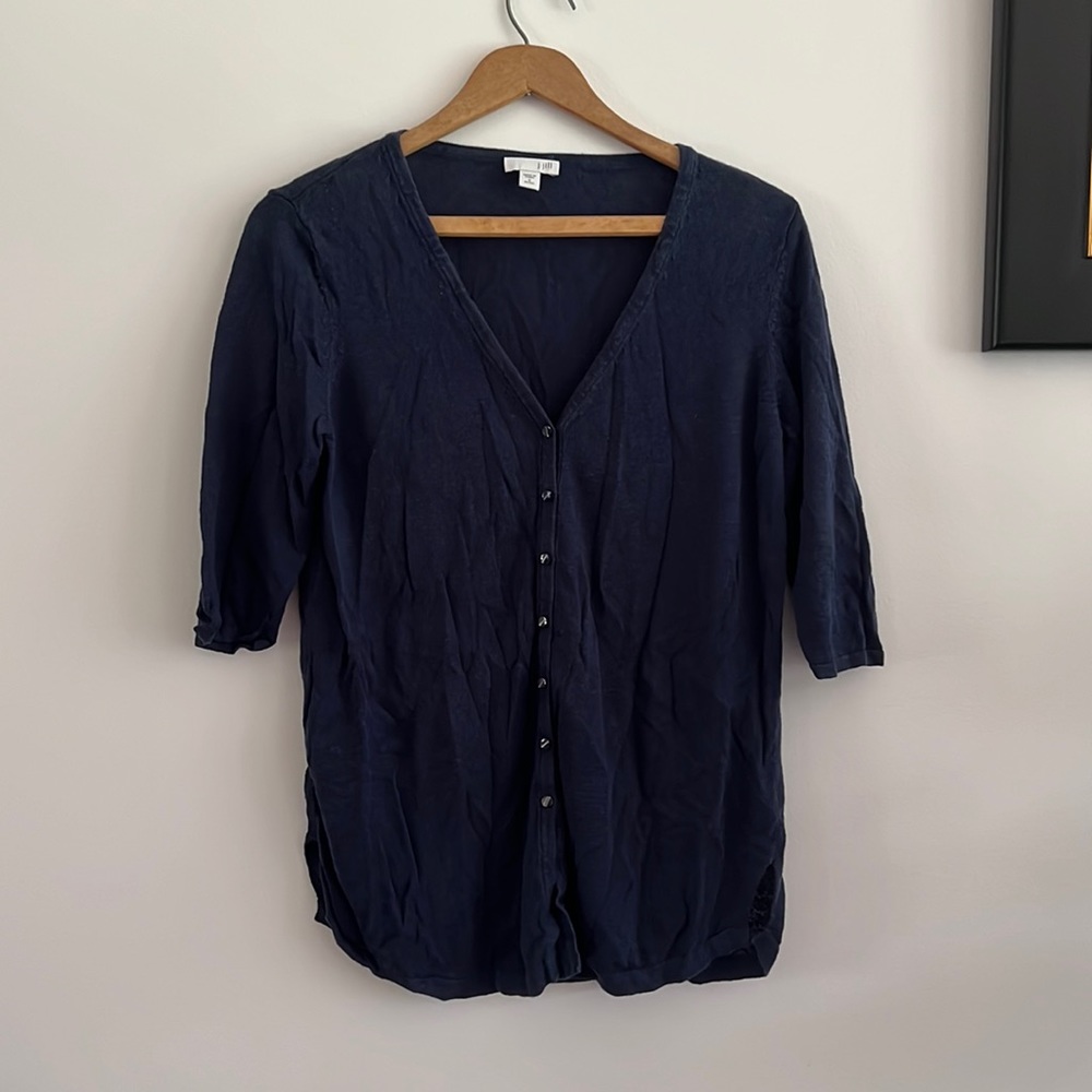 J Jill Linen Cotton Rayon 3/4 Sleeve Cardigan